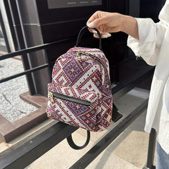 Mini Ethnic Style Canvas Backpack Geometric Pattern Schoolbag