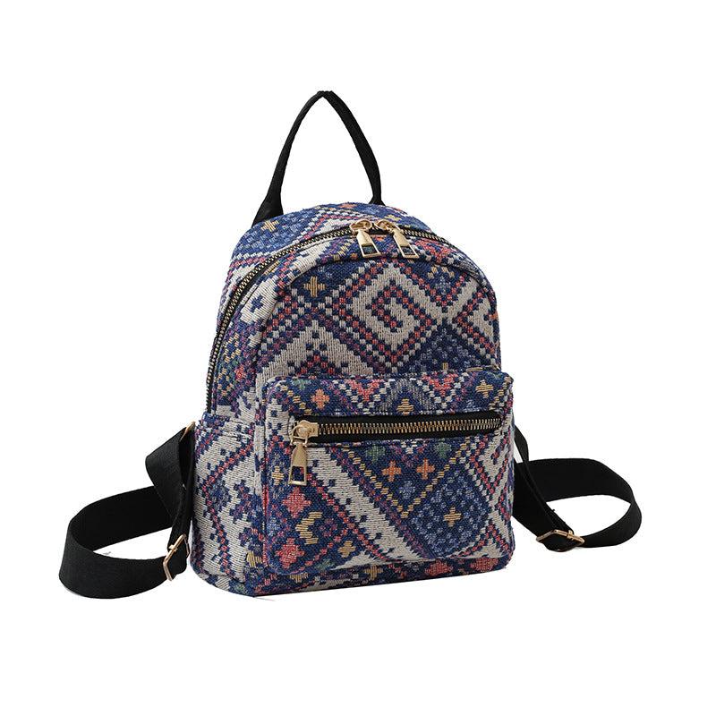 Mini Ethnic Style Canvas Backpack Geometric Pattern Schoolbag