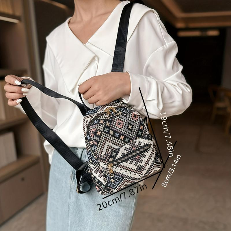 Mini Ethnic Style Canvas Backpack Geometric Pattern Schoolbag