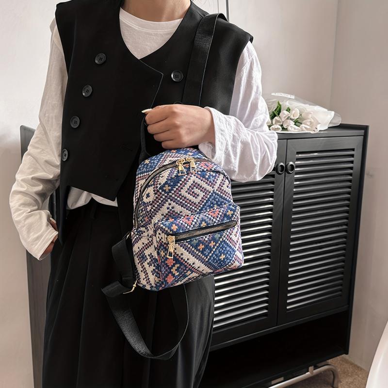Mini Ethnic Style Canvas Backpack Geometric Pattern Schoolbag