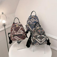 Mini Ethnic Style Canvas Backpack Geometric Pattern Schoolbag
