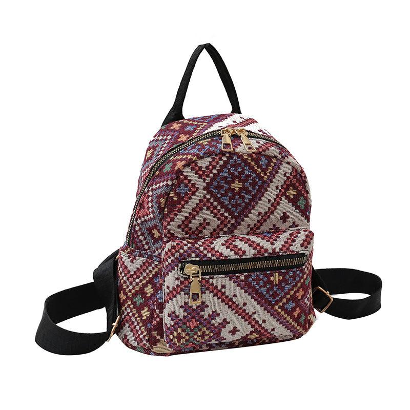 Mini Ethnic Style Canvas Backpack Geometric Pattern Schoolbag