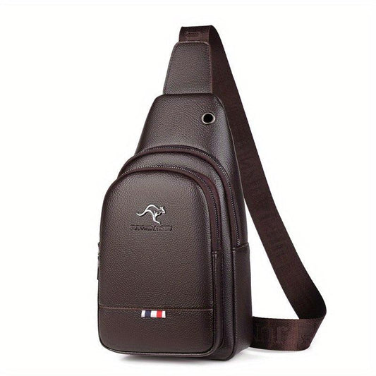 Men's PU Leather Chest Bag Business Shoulder Bag Travel Mountaineering