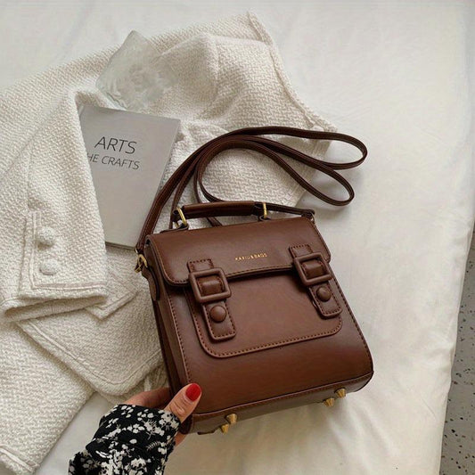 Vintage Flap Backpack Buckle Decor School Bag Women's