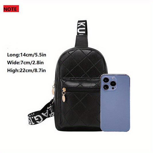 Embroidered Diamond Check Chest Bag Zipper Casual Shoulder Bag