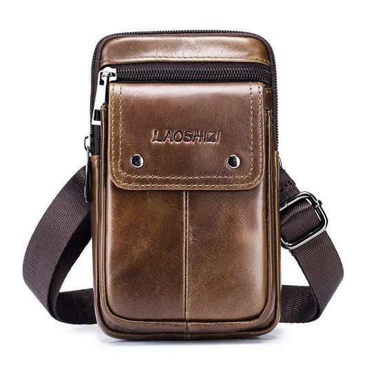 Men's Cowhide Mobile Phone Pocket Leather Belt Bag Casual Bag