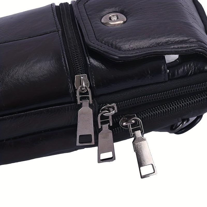 Men's Leather Messenger Bag Phone Pouch Travel Waist Bag Wallet
