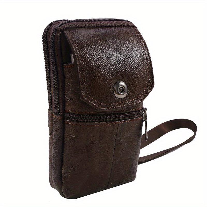 Men's Leather Messenger Bag Phone Pouch Travel Waist Bag Wallet