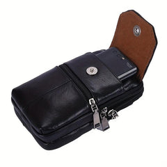 Men's Leather Messenger Bag Phone Pouch Travel Waist Bag Wallet