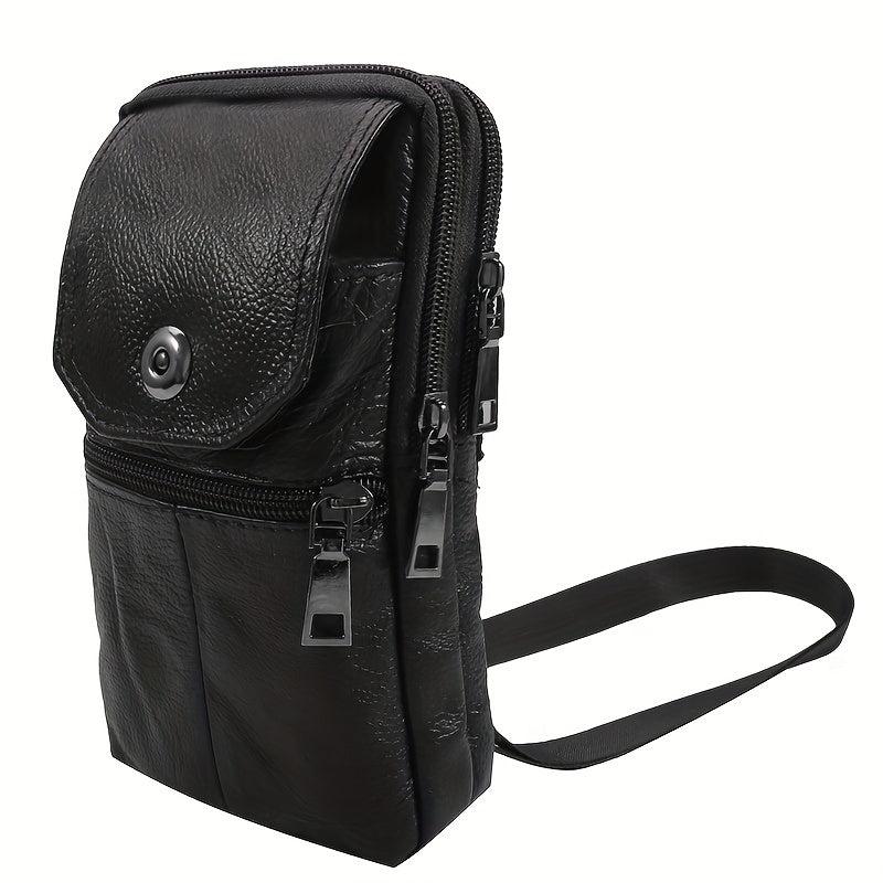 Men's Leather Messenger Bag Phone Pouch Travel Waist Bag Wallet