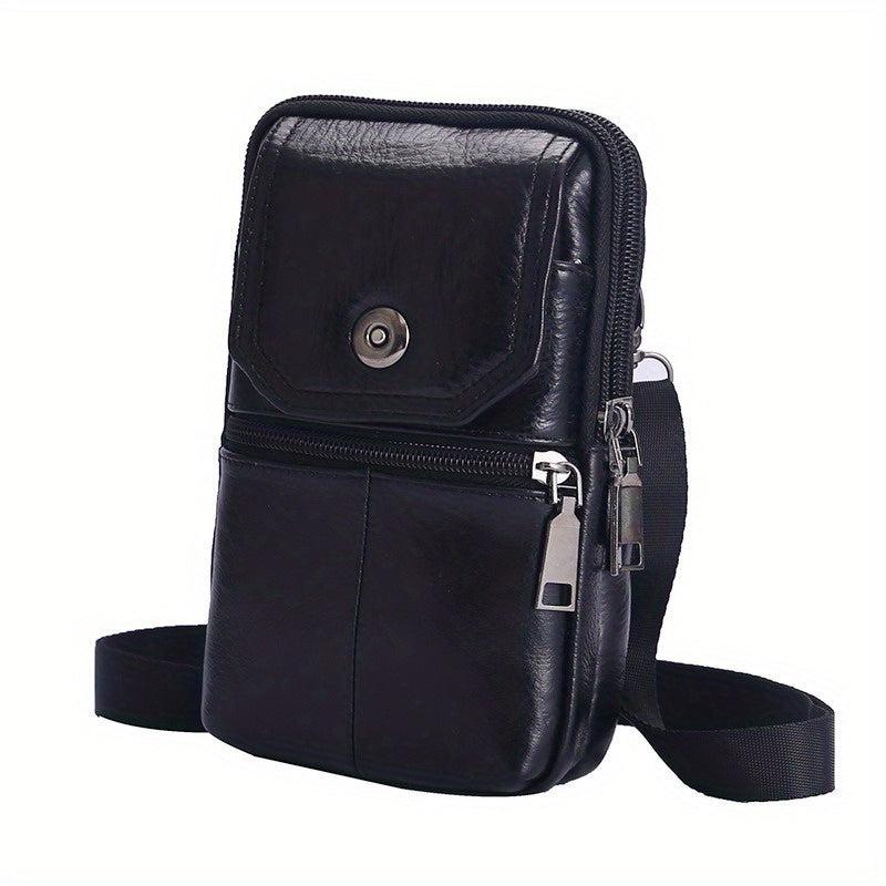 Men's Leather Messenger Bag Phone Pouch Travel Waist Bag Wallet