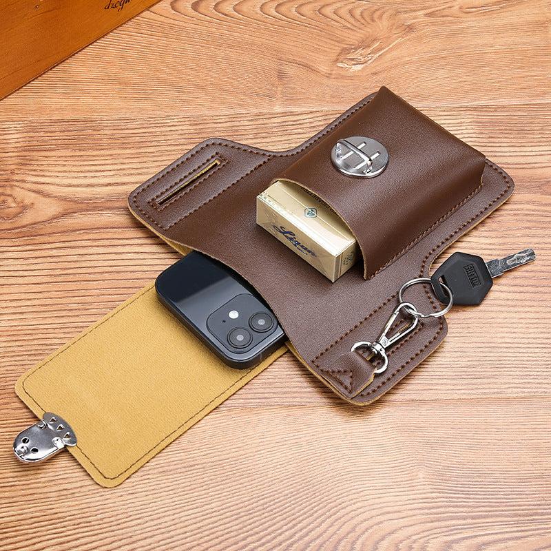 Casual PU Leather Waist Bag Mobile Phone Bag Can Hold Cigarette Box