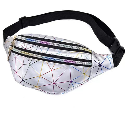 Silver Rhombus PU Leather Waist Bag Outdoor Casual Chest Bag