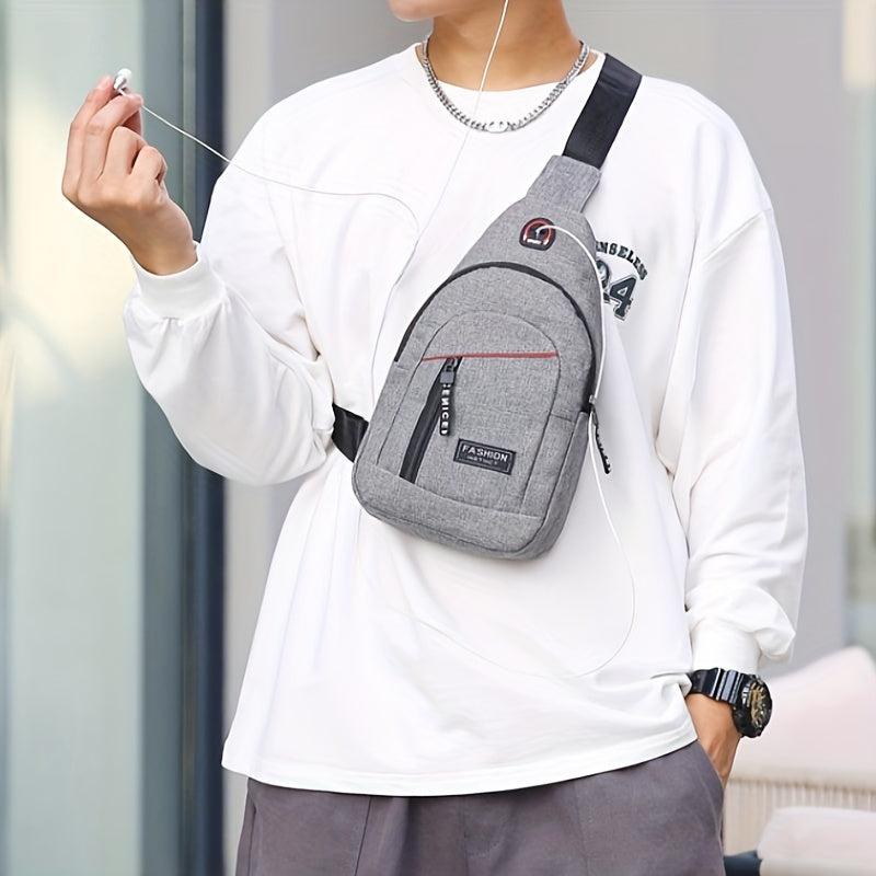 Men's Crossbody Bag Earphone Hole Multifunction Shoulder Bag Outdoor Sports