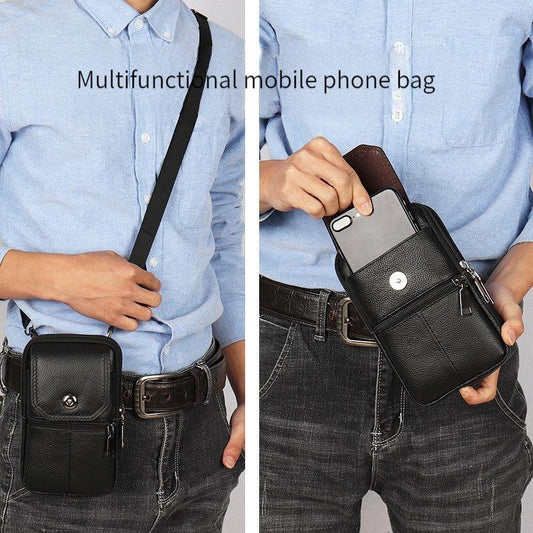 Cowhide Leather Phone Bag Waist Belt Fanny Bag