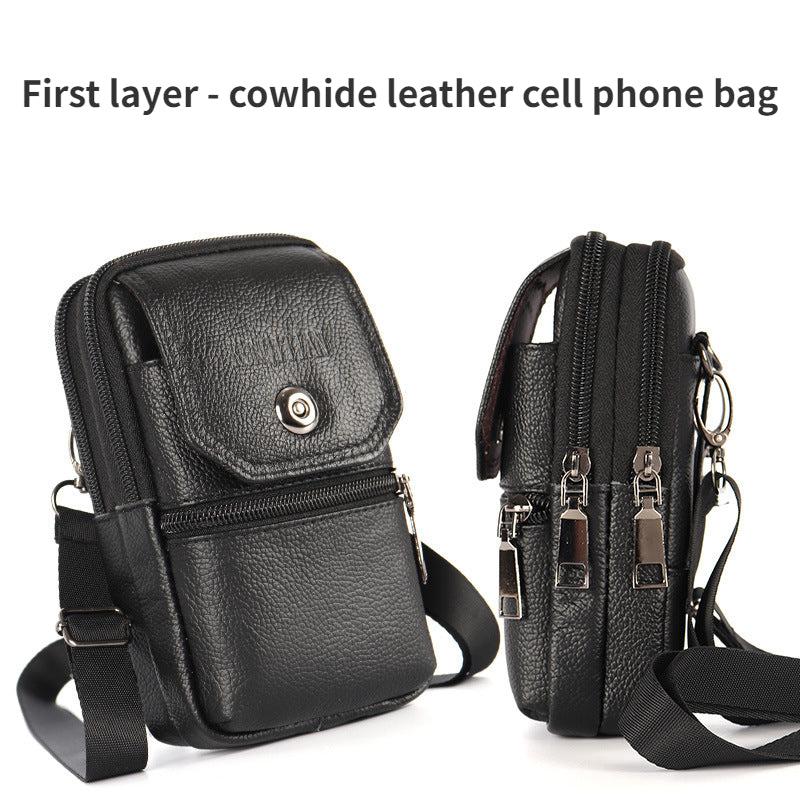 Cowhide Leather Phone Bag Waist Belt Fanny Bag