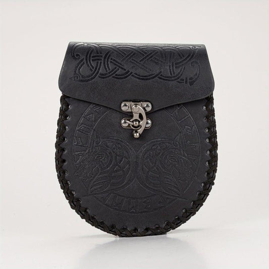 Symmetrical Double Dragon And Double Wolf Leather Handbag
