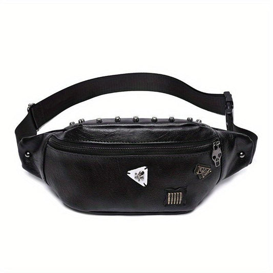 Skull Pattern Rivet Fanny Bag Crossbody Bag for Outdoor Activities