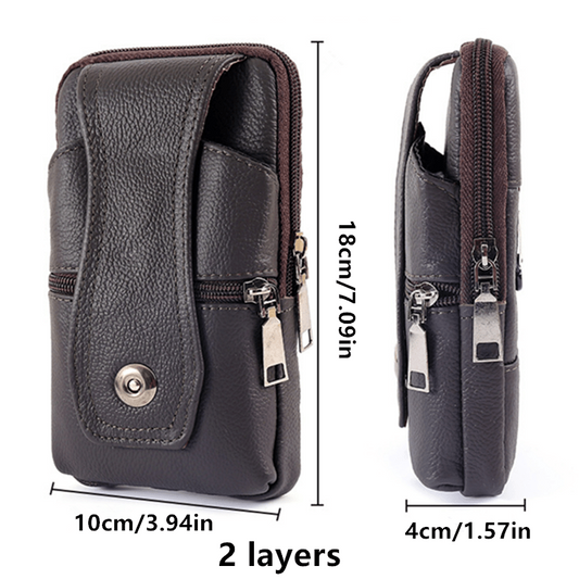 Men Leather Belt Bag Fanny Pack Multifunctional Mobile Phone Cover