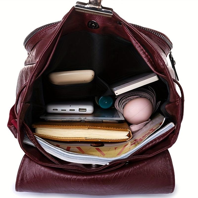 Anti Theft Large Capacity PU Leather Textured School Travel Backpack