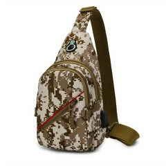Tactical Chest Bag Camouflage Crossbody Bag with USB Charging Port