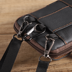 Brown Cowhide Belt Bag Fanny Pack Vertical Mobile Phone Coin Purse Card Case