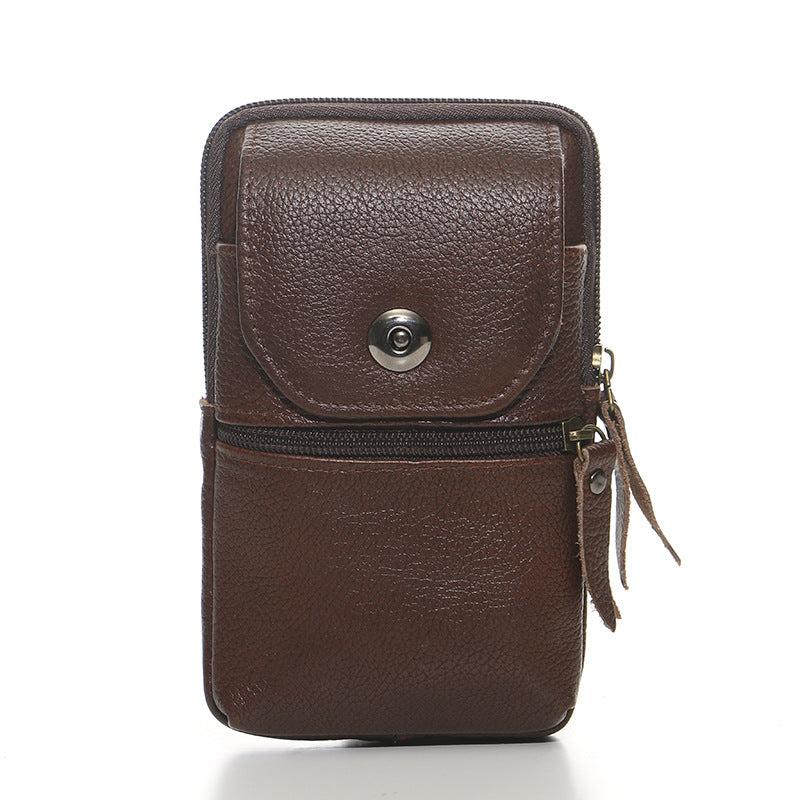 Brown Cowhide Belt Bag Fanny Pack Vertical Mobile Phone Coin Purse Card Case