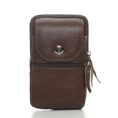 Brown Cowhide Belt Bag Fanny Pack Vertical Mobile Phone Coin Purse Card Case