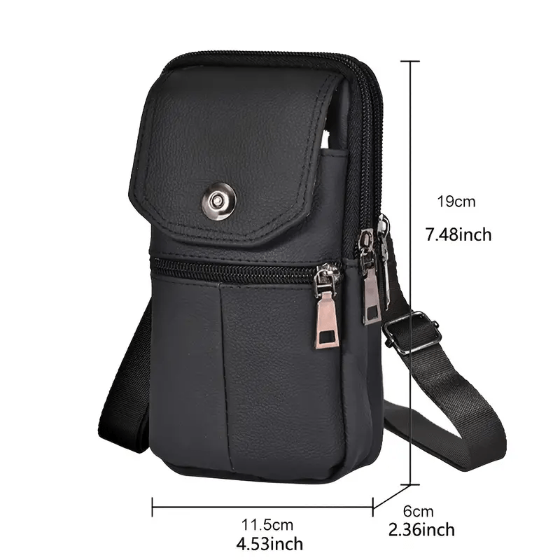 Brown Cowhide Belt Bag Fanny Pack Vertical Mobile Phone Coin Purse Card Case
