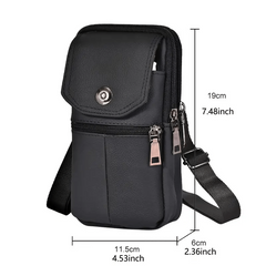 Brown Cowhide Belt Bag Fanny Pack Vertical Mobile Phone Coin Purse Card Case