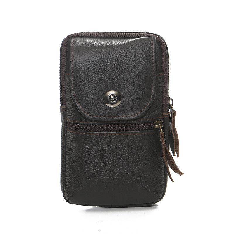 Brown Cowhide Belt Bag Fanny Pack Vertical Mobile Phone Coin Purse Card Case
