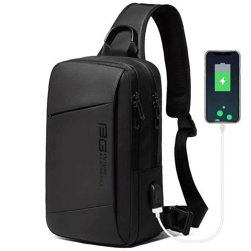 Men's Waterproof Chest Bag for 24 64cm iPad with USB, Large Capacity
