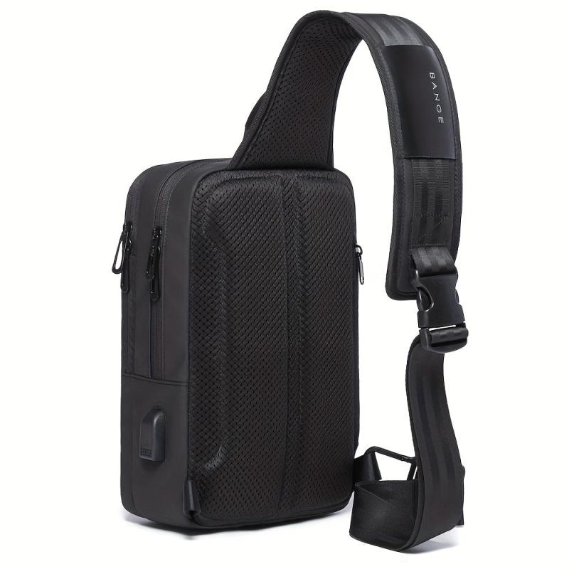 Men's Waterproof Chest Bag for 24 64cm iPad with USB, Large Capacity