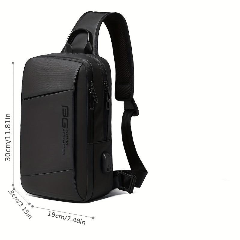 Men's Waterproof Chest Bag for 24 64cm iPad with USB, Large Capacity