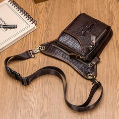 SCHLATUM Men's Leather Waist Bag Crocodile Embossed Leg Bag