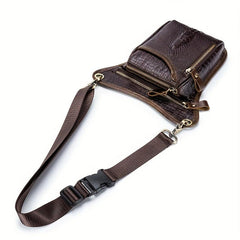 SCHLATUM Men's Leather Waist Bag Crocodile Embossed Leg Bag