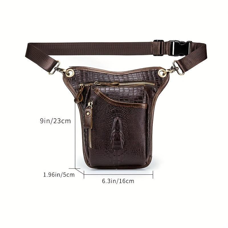 SCHLATUM Men's Leather Waist Bag Crocodile Embossed Leg Bag