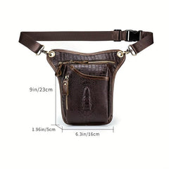 SCHLATUM Men's Leather Waist Bag Crocodile Embossed Leg Bag