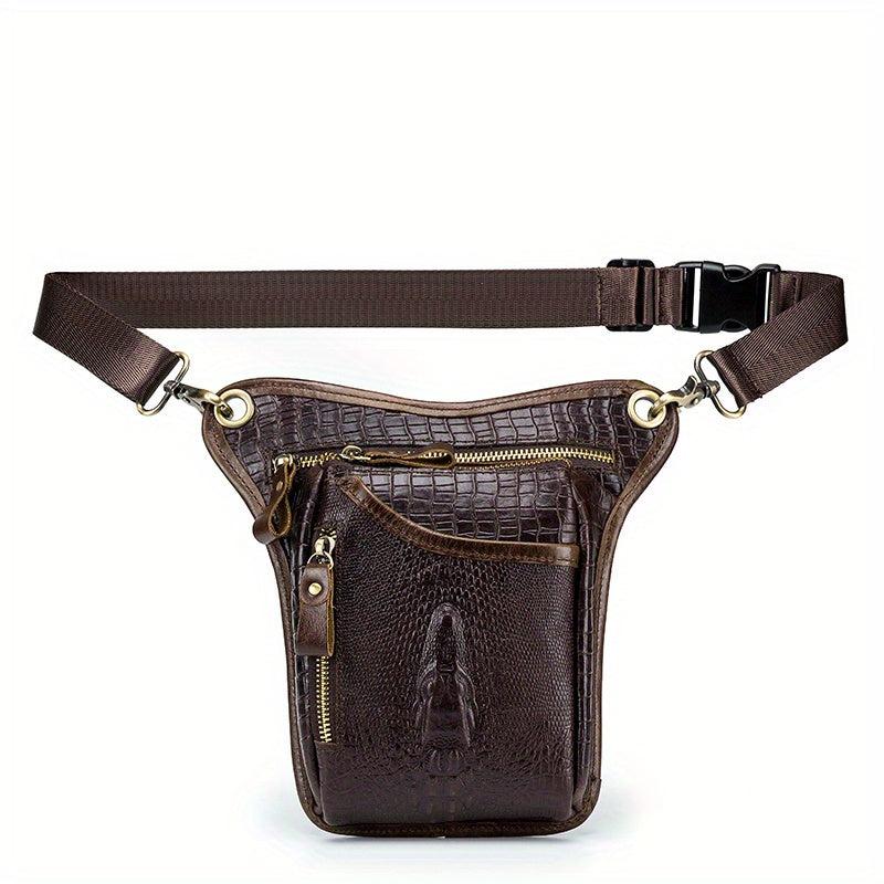 SCHLATUM Men's Leather Waist Bag Crocodile Embossed Leg Bag