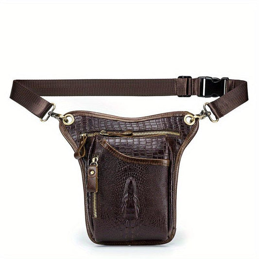 SCHLATUM Men's Leather Waist Bag Crocodile Embossed Leg Bag