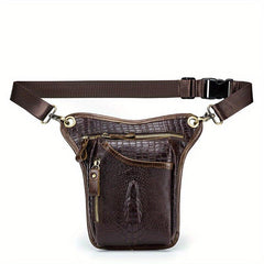 SCHLATUM Men's Leather Waist Bag Crocodile Embossed Leg Bag