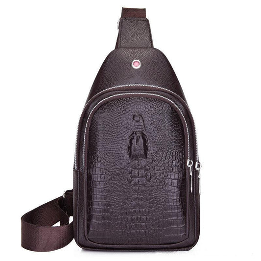Men's Crocodile Pattern Chest Bag with Earphone Hole