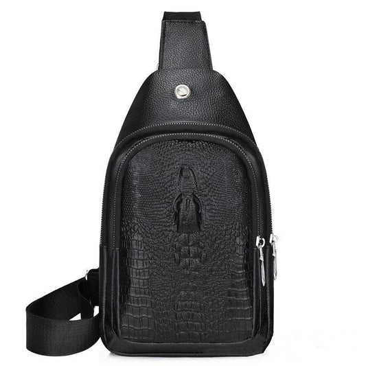 Men's Crocodile Pattern Chest Bag with Earphone Hole