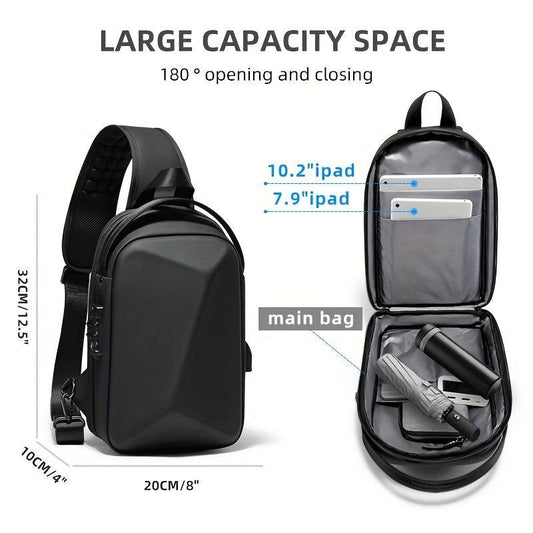 Men's Casual Chest Bag USB Charging Office Tablet Chest Bag