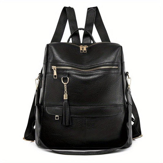 Solid Backpack Purse Casual Shoulder Bag Tassel Travel Schoolbag