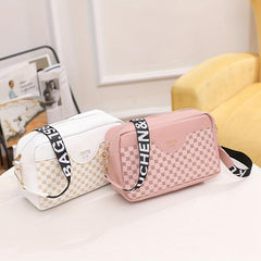 Floral Plaid Crossbody Bag Letter Pattern Messenger Bag Casual PU Leather