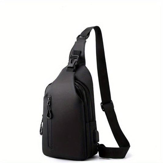 Casual Messenger Bag Men's Large Capacity USB Charging Chest Bag