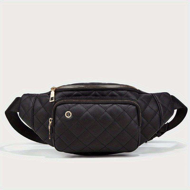 Rhombus Embroidered Waist Bag Earphone