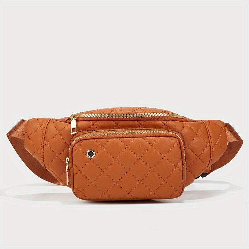 Rhombus Embroidered Waist Bag Earphone