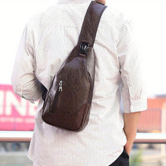 Men's Leather Waterproof Chest Bag Outdoor Multifunctional Travel Sling Bag